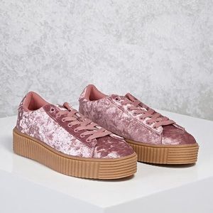 Crushed Velvet Pink Platform Sneakers
